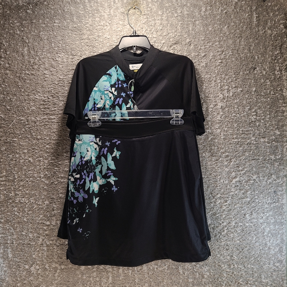 Greg Norman Black Butterfly Print Golf Skort/Top Set S, M Polyester Pockets
